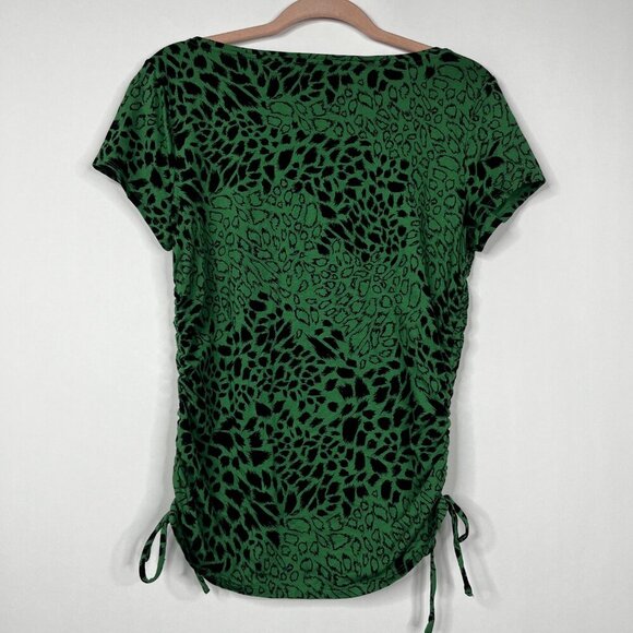 2/$30 White House Black Market Speckled Animal Print Cinched Blouse Green #8978 - Picture 3 of 7